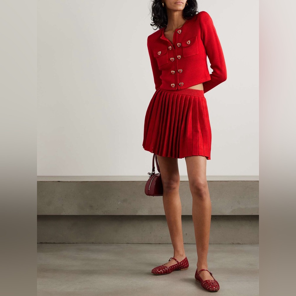 NEW: Self-Portrait Pleated knitted mini skirt - US L
